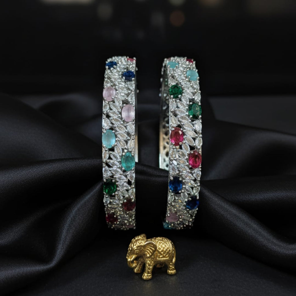 CZ Rhodium Multicolour Oval Bangles