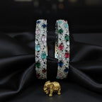 CZ Rhodium Multicolour Oval Bangles