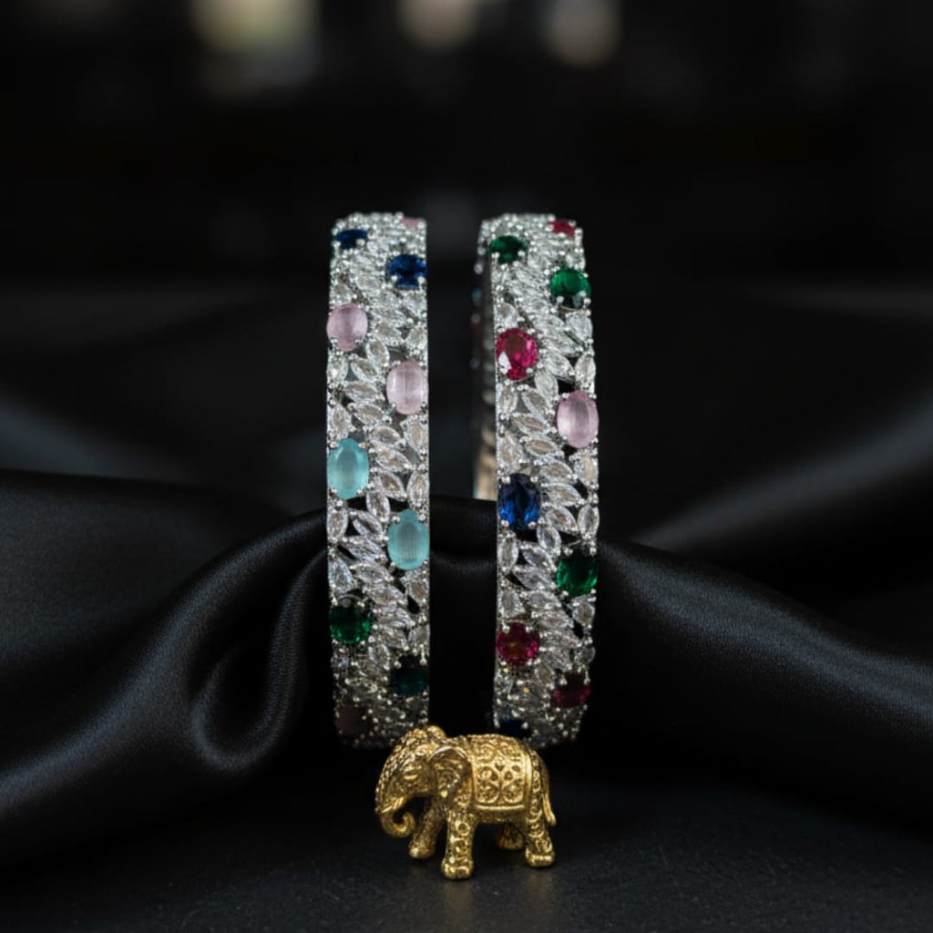 CZ Rhodium Multicolour Oval Bangles