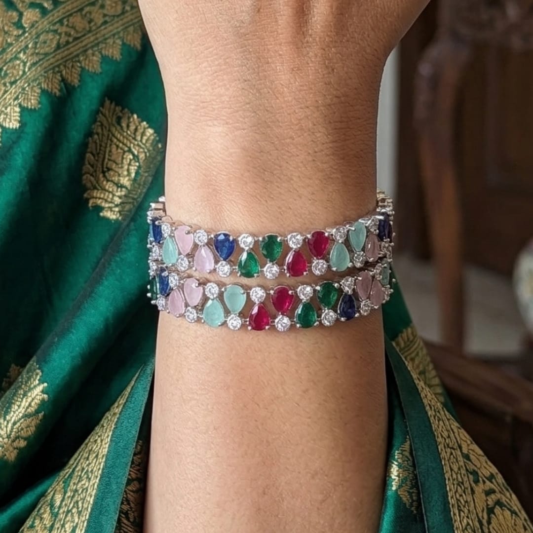 CZ Rhodium Pear & Round Tennis Bangles