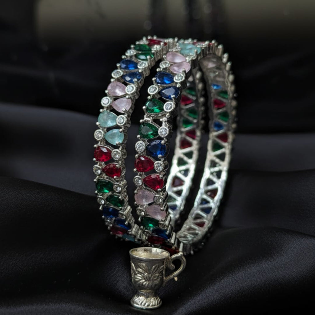 CZ Rhodium Pear & Round Tennis Bangles