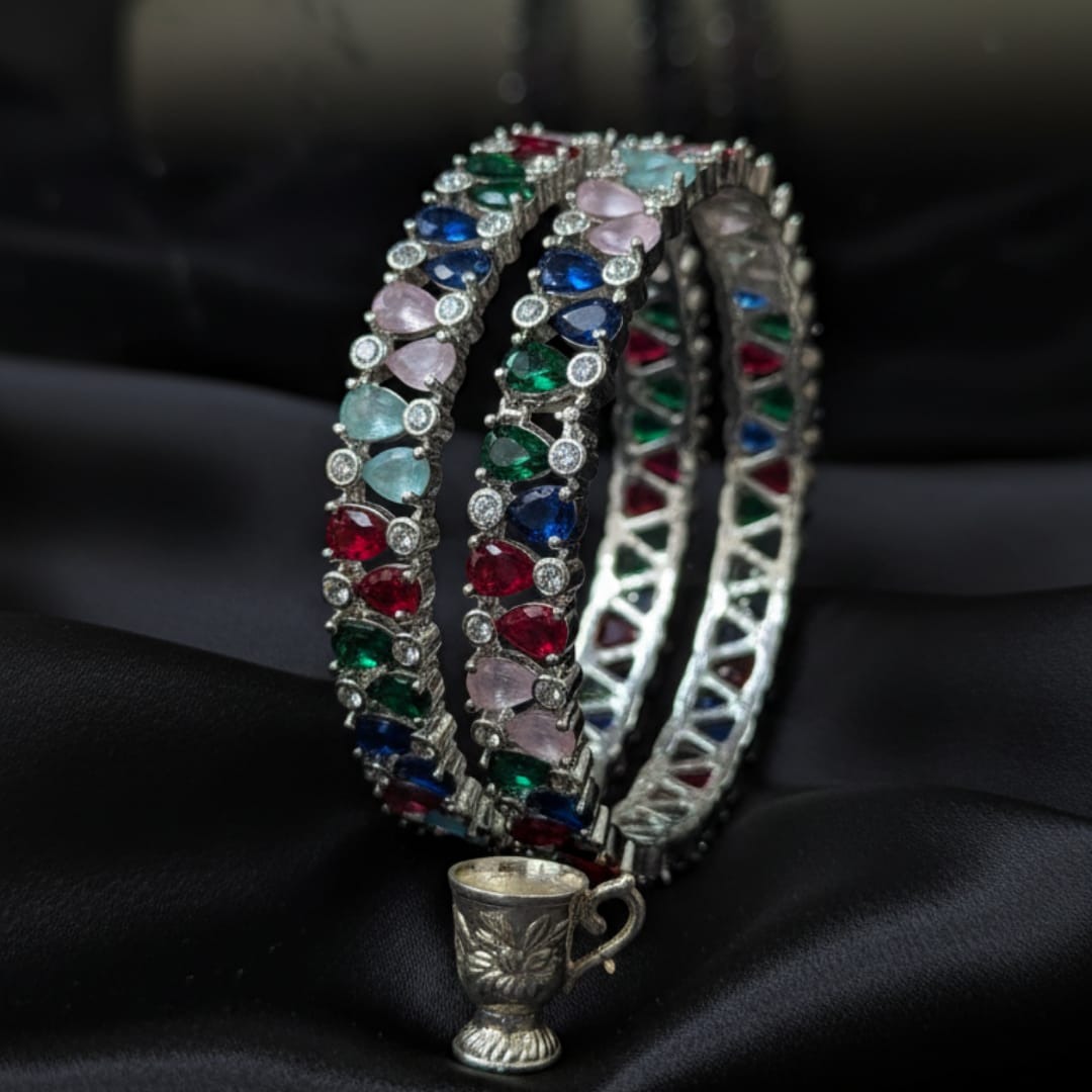 CZ Rhodium Pear & Round Tennis Bangles