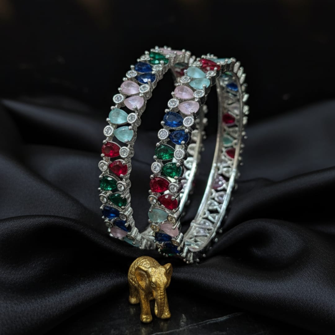 CZ Rhodium Pear & Round Tennis Bangles