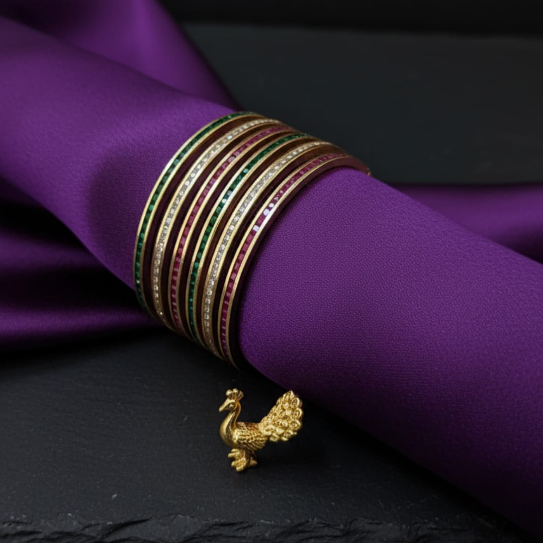 CZ Gold Finish Slim Channel Bangles Set of 6