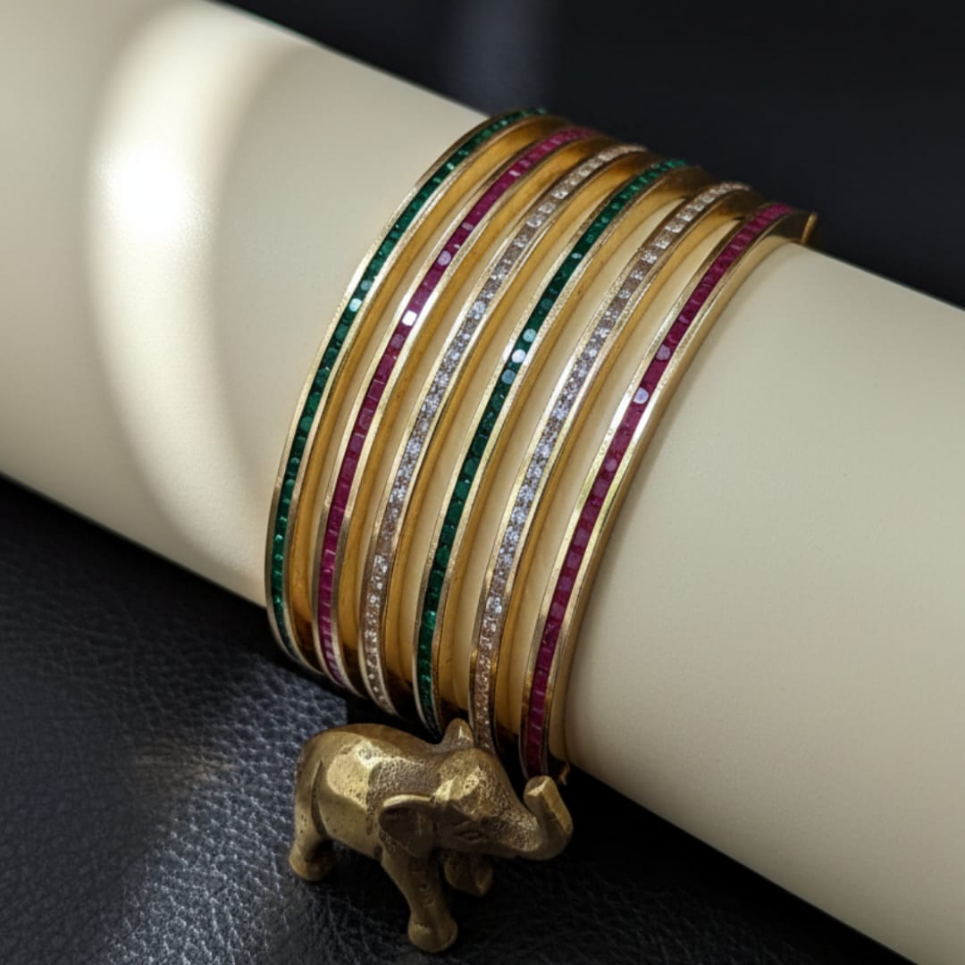CZ Gold Finish Slim Channel Bangles Set of 6