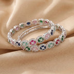 CZ Rhodium Bangles with Multicolour Stones