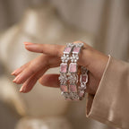 CZ Rhodium Pink Stone Floral Bangles