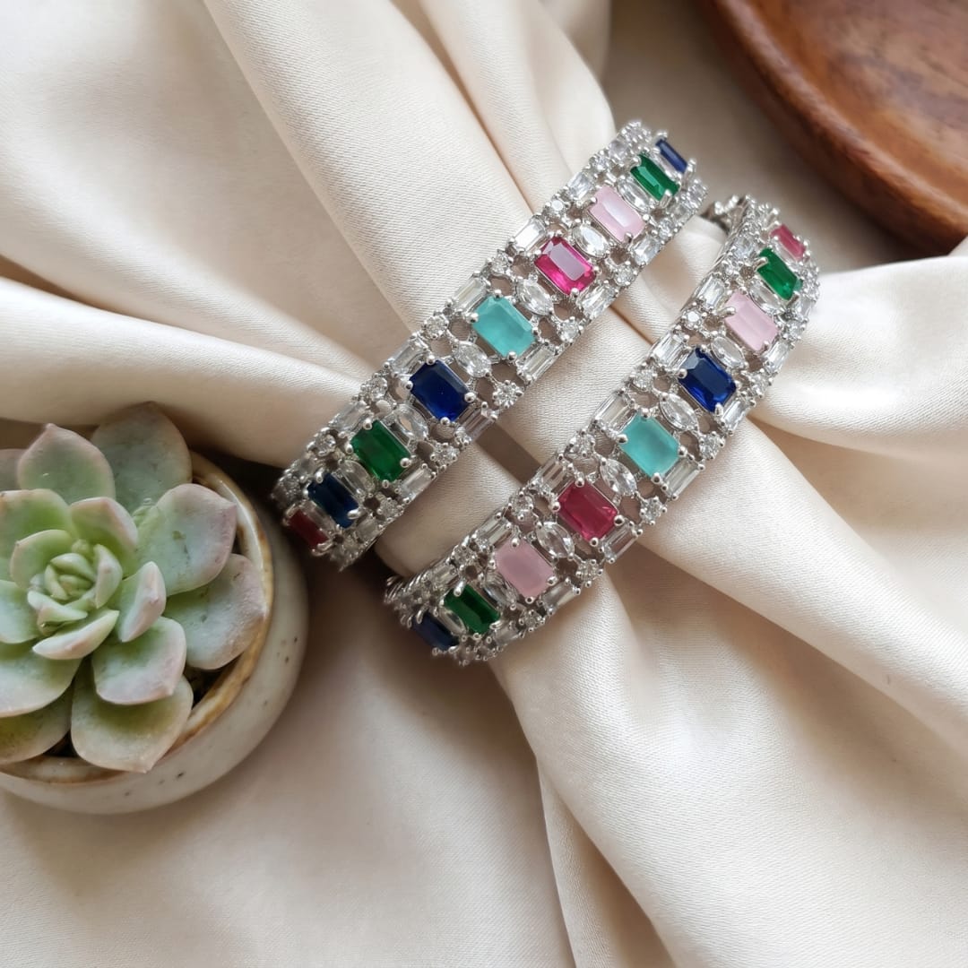 CZ Rhodium Multicolour Channel Stone Bangles