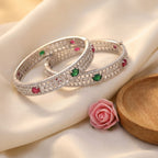 CZ Rhodium Ruby Emerald Oval Stone Bangles