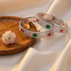 CZ Rhodium Ruby Emerald Oval Stone Bangles