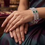 CZ Rhodium Ruby Emerald Oval Stone Bangles