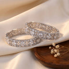 CZ Rhodium Solitaire Baguette Bridal Bangles