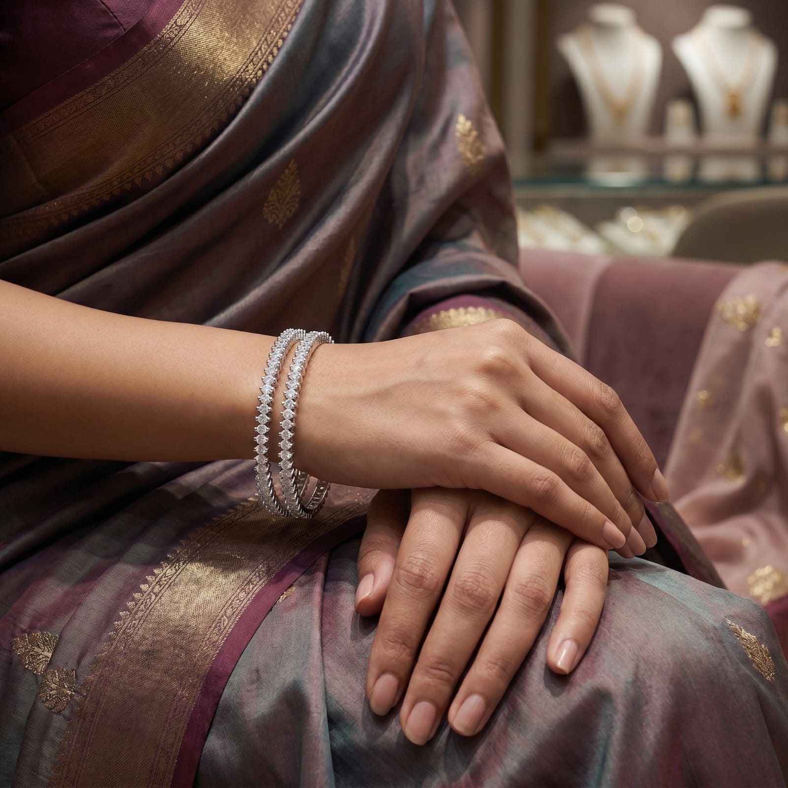 CZ Rhodium Full Marquise Stone Bangles