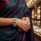 CZ Rhodium Multicolour Bold Square Stone Bangles
