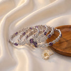CZ Rhodium Purple Stone Floral CZ Bangles