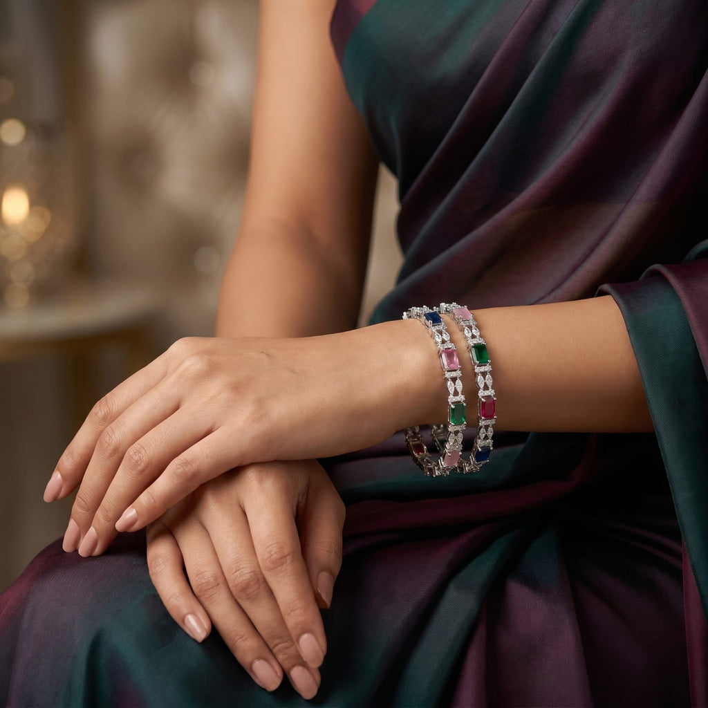 Multicolour CZ Marquise Bangle Set