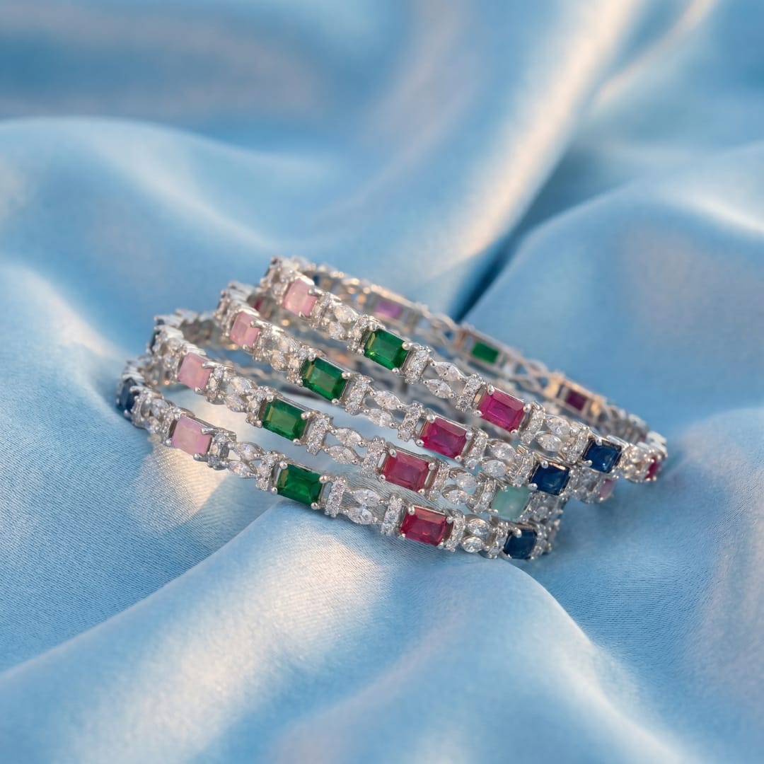 Multicolour CZ Marquise Bangle Set