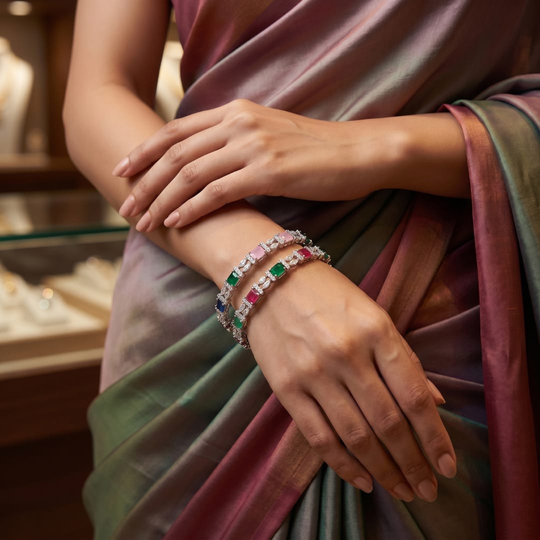Multicolour CZ Marquise Bangle Set