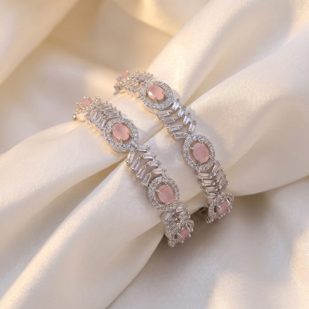 Pink Oval Stone CZ Bangles  Set