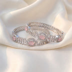 Pink Oval Stone CZ Bangles  Set