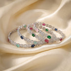 CZ Rhodium Multicolour Oval CZ Daisy Bangles