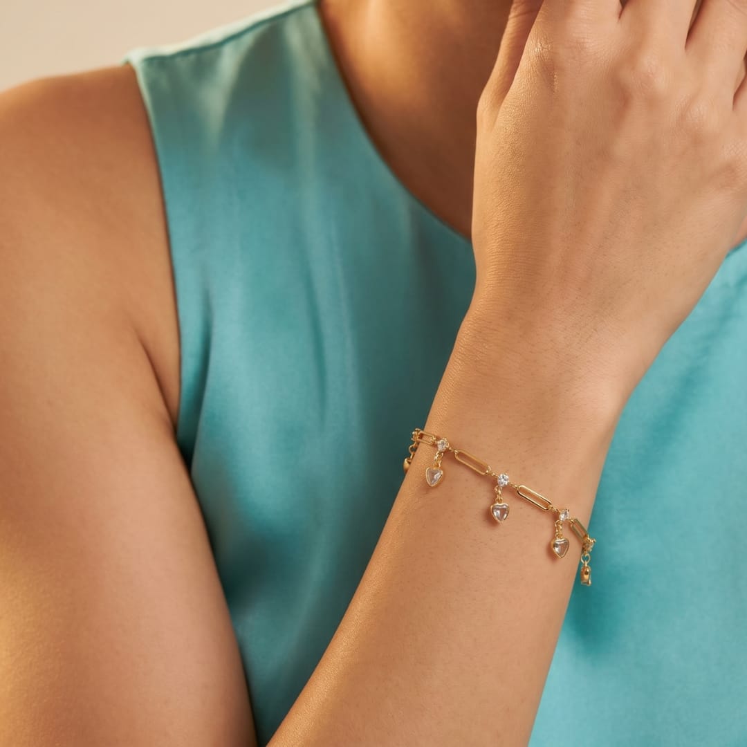 Micro Gold Cz Leaf Charm Dangling Gold Bracelet