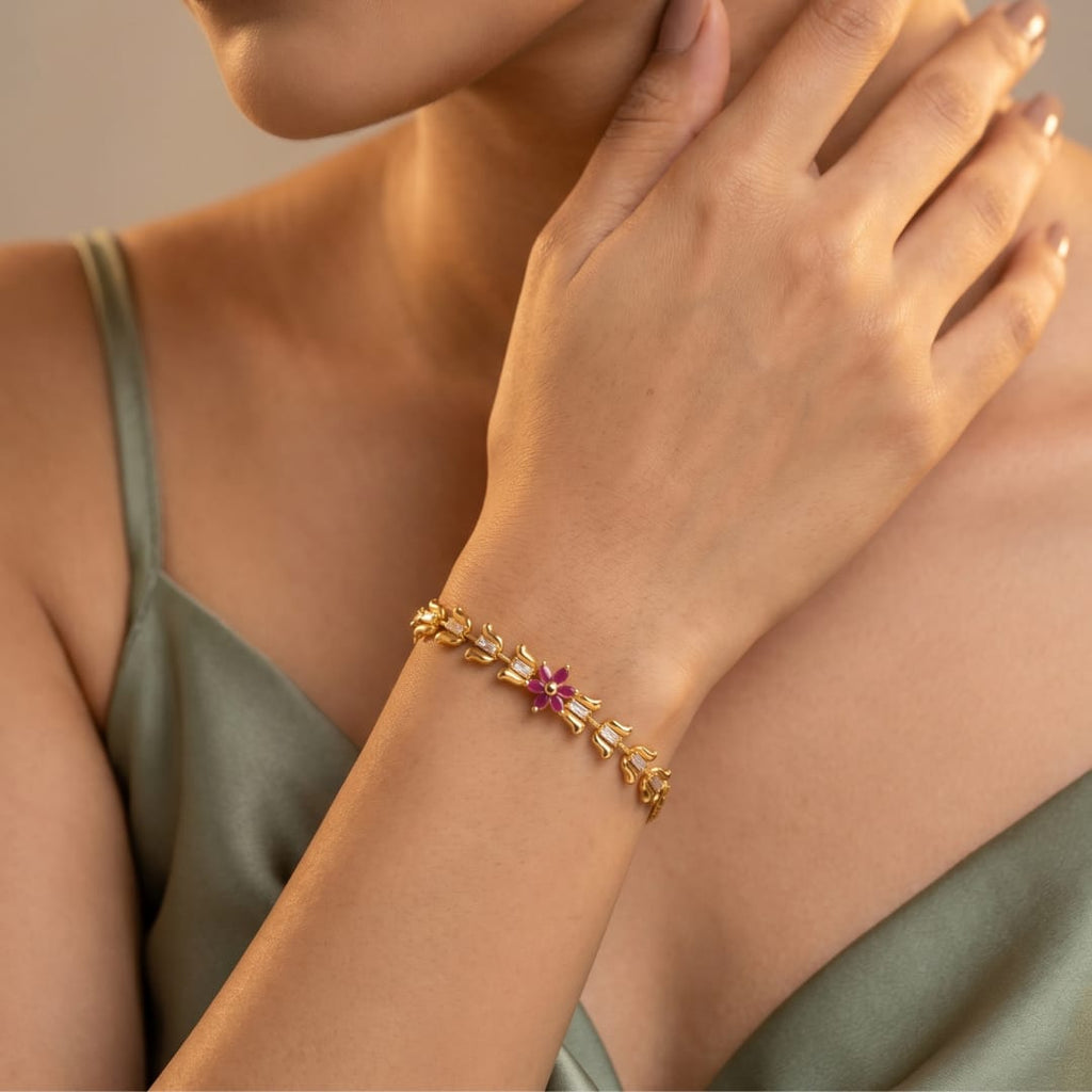 Micro Gold Forming CZ Snowflake Flower Bracelet