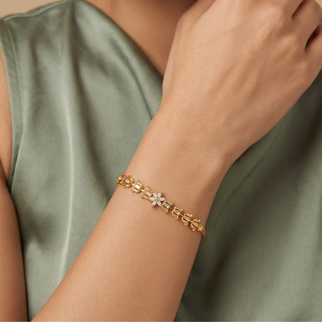 Micro Gold Forming CZ Snowflake Flower Bracelet