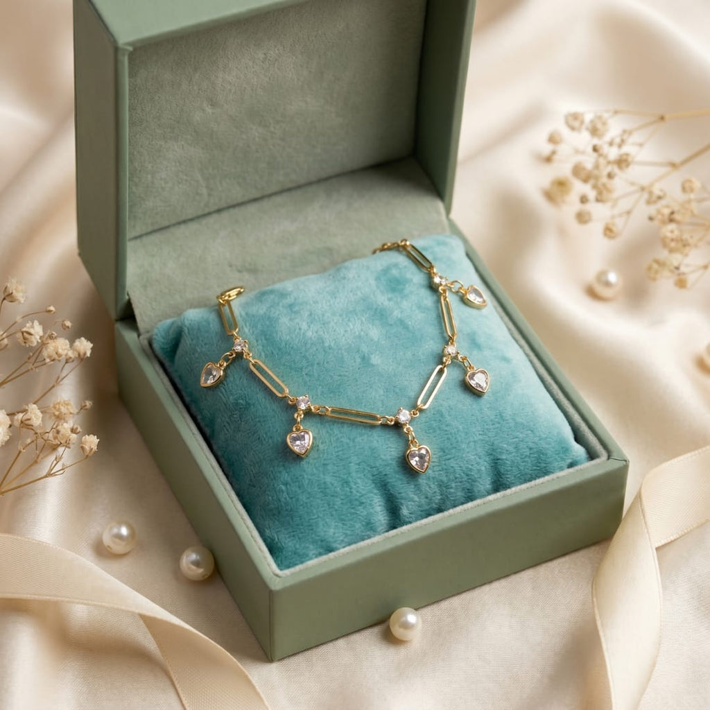 Micro Gold Cz Leaf Charm Dangling Gold Bracelet
