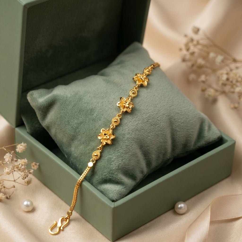 Micro Gold Forming Floral Charm Chain Bracelet
