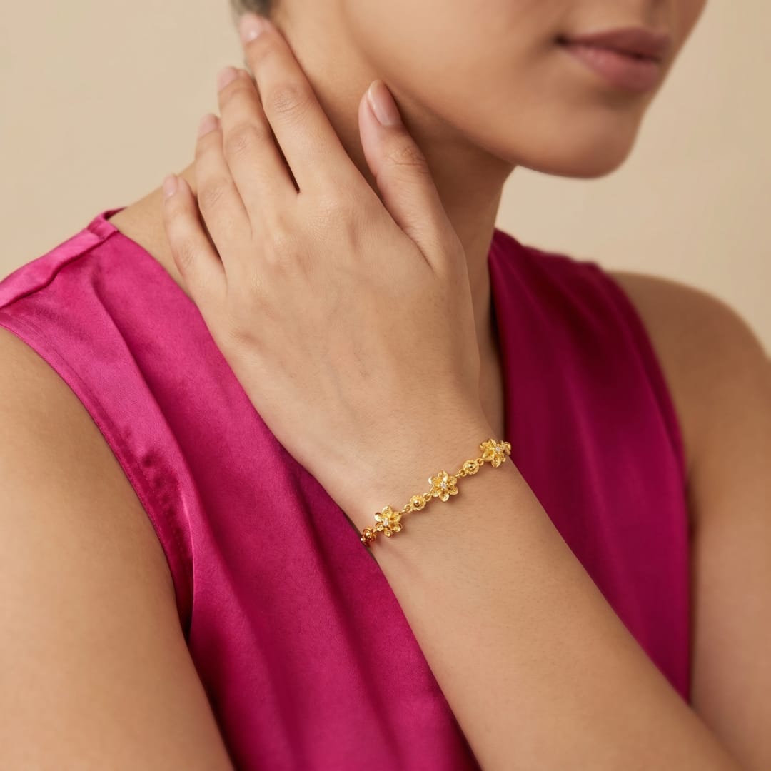 Micro Gold Forming Floral Charm Chain Bracelet