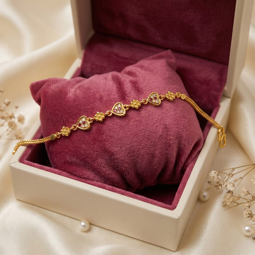 Triple Heart Floral CZ Gold Bracelet