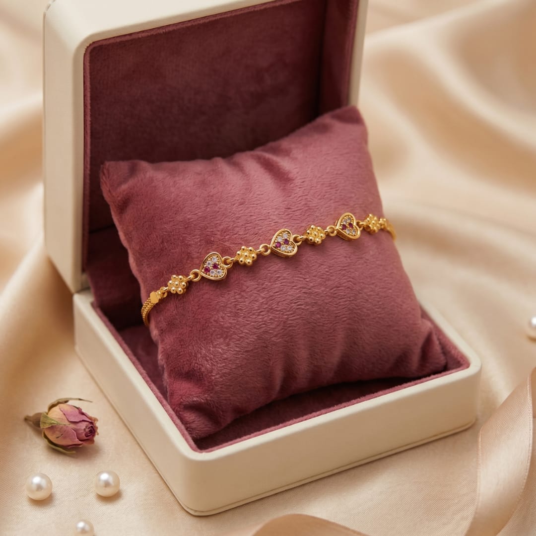 Triple Heart Floral CZ Gold Bracelet