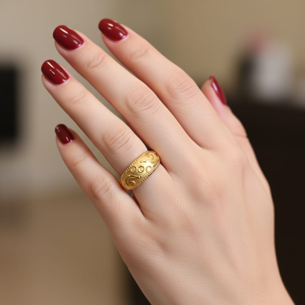 Micro Gold Plated Paisley Swirl Dome Ring with Milgrain Border