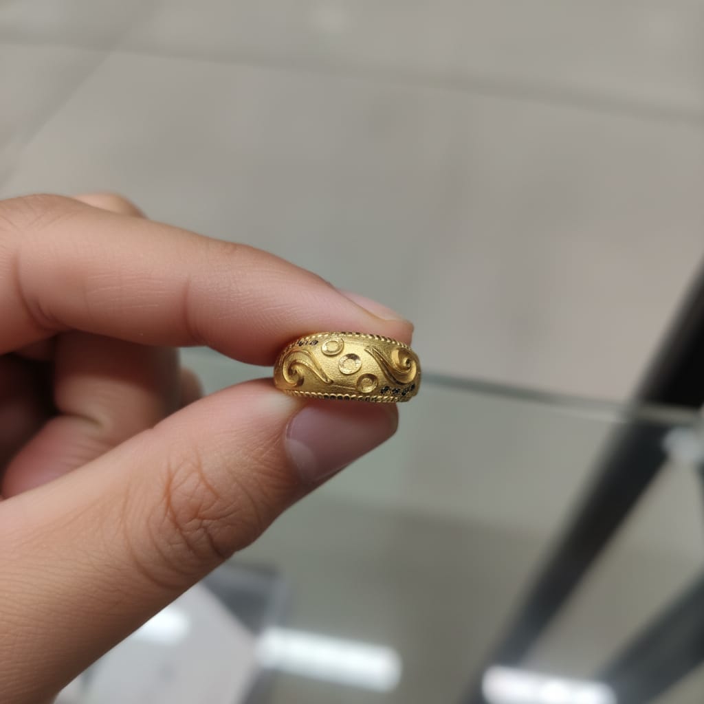 Micro Gold Plated Paisley Swirl Dome Ring with Milgrain Border
