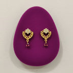 Open Heart Sunburst CZ Flower Ruby Teardrop Drop Earrings