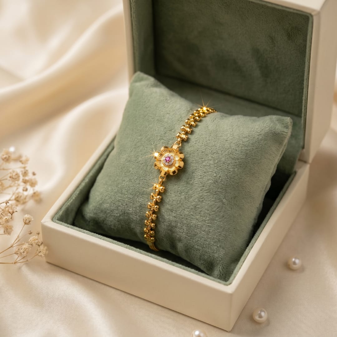 Micro Gold  CZ Gold Flower Chain Bracelet