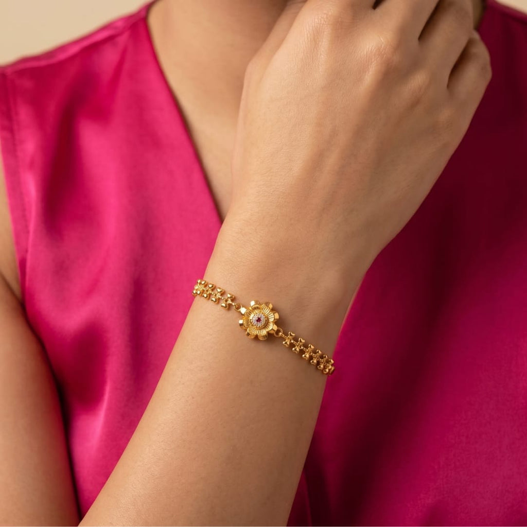 Micro Gold  CZ Gold Flower Chain Bracelet