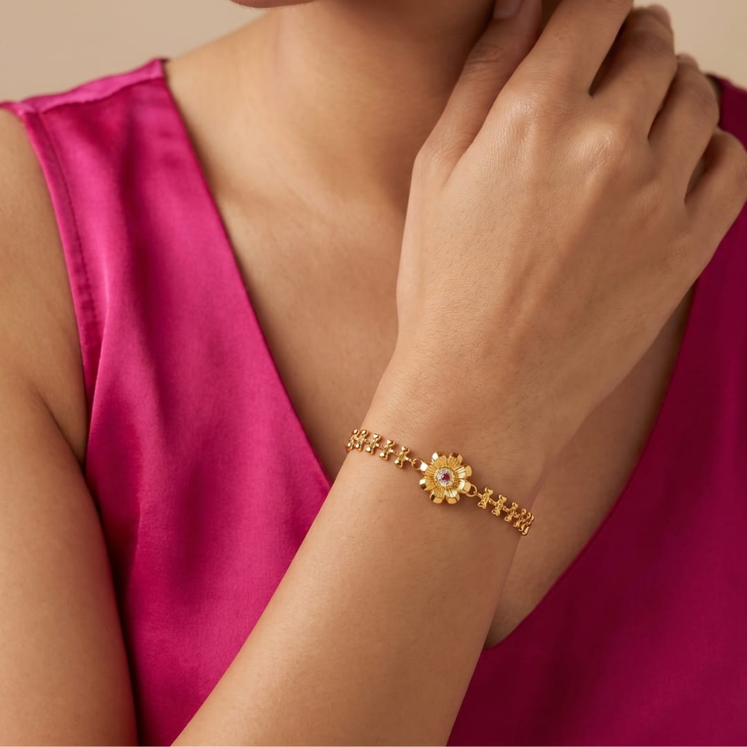 Micro Gold  CZ Gold Flower Chain Bracelet