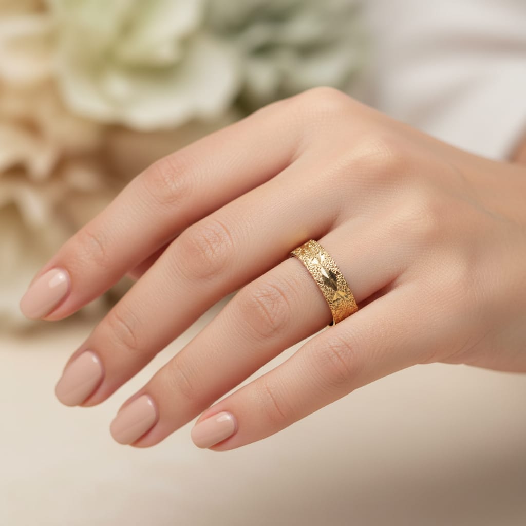 Micro Gold Plated Stardust Diamond-Cut Wide Band Ring