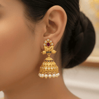 Micro Gold Plated Ruby & Pearl Jhumka