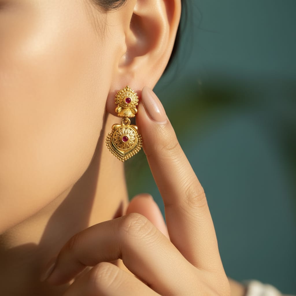 Surya Ruby Temple Drop Earrings