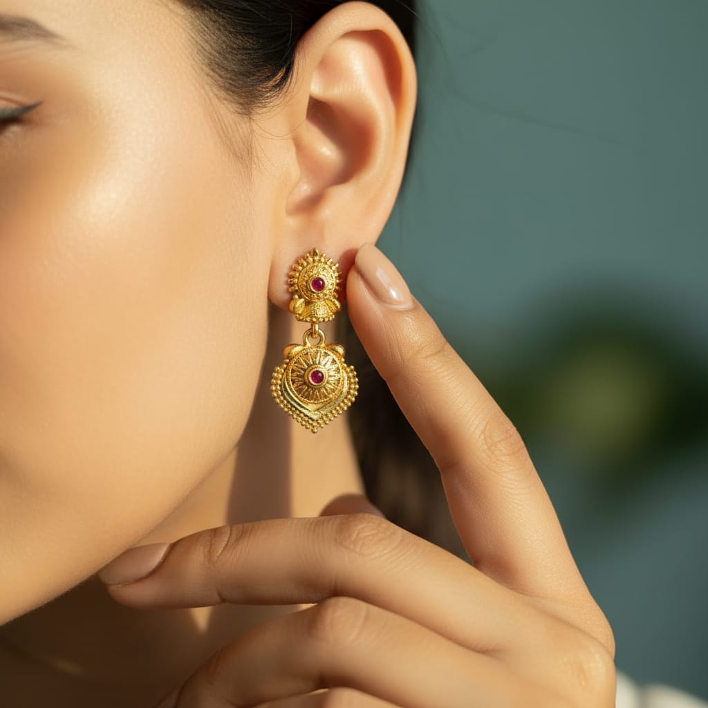 Surya Ruby Temple Drop Earrings