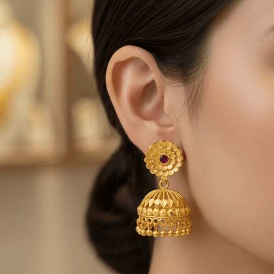 Micro Gold Plated  Jhumka with Gold Bead Drops