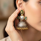 Kundan Leaf Stud Large Jhumki Earrings