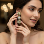 Kundan Polki Triple Drop Earrings with White Onyx