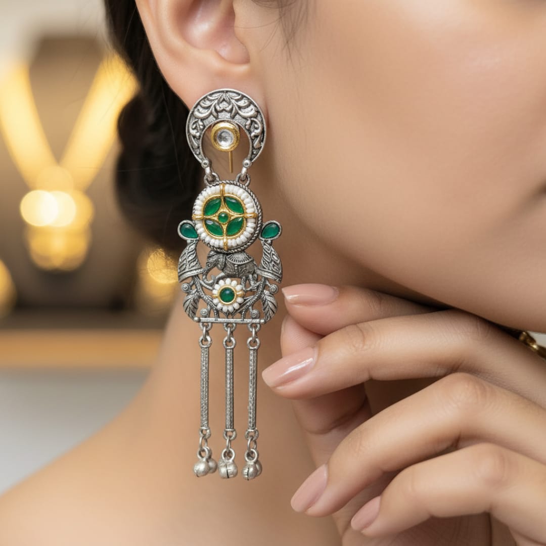Kundan Wheel Chandbali Earrings with Ghungroo Tassels