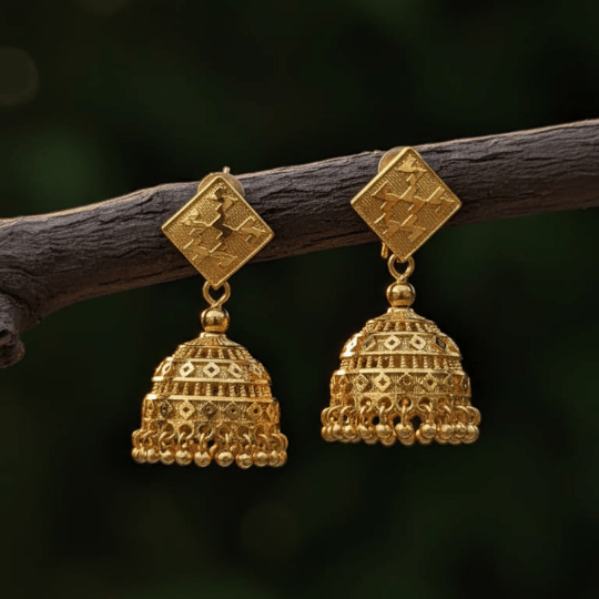 Micro Gold Plated Statement Jhumka Earrings