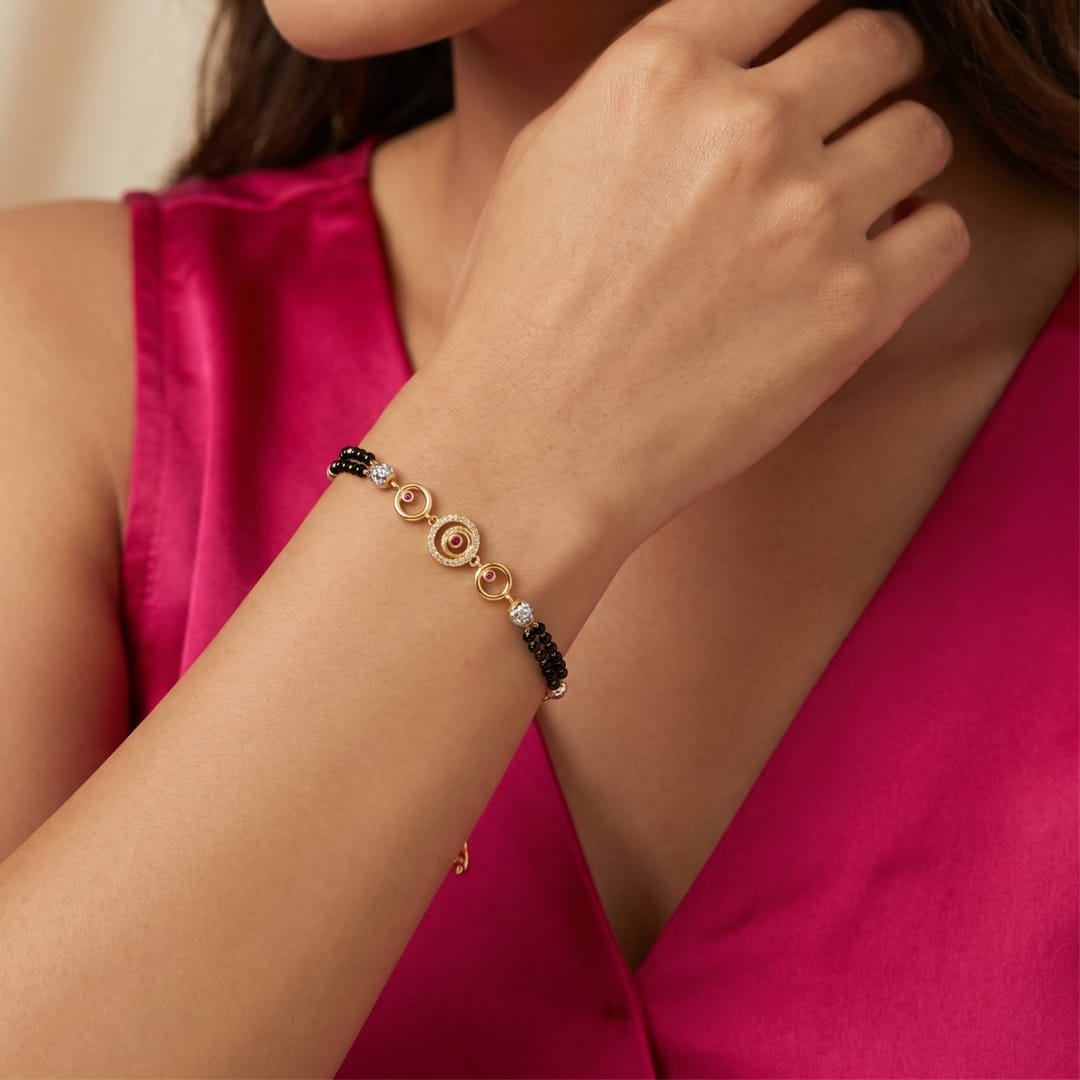 Micro Gold Forming Black Bead Mangalsutra Bracelet