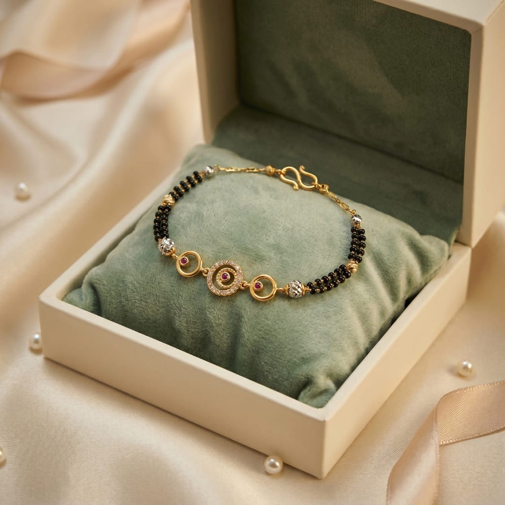 Micro Gold Forming Black Bead Mangalsutra Bracelet